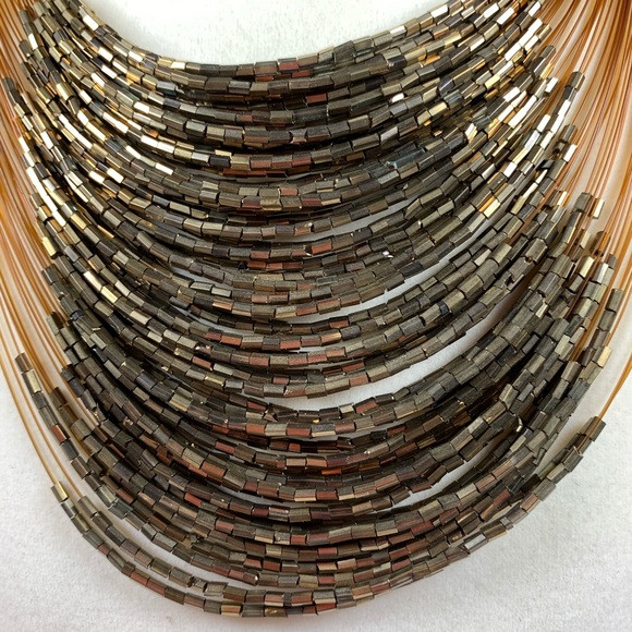 Statement Necklace Copper/Brown Filament and Beads - Picture 2 of 3